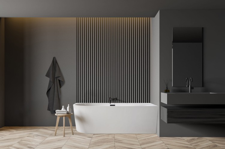 Wanna wolnostojąca narożna przyścienna Prawa - Czarny Przelew 160x75x58 K-JAN07