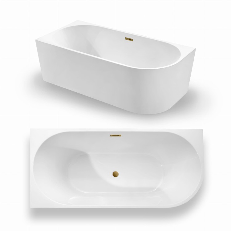 Wanna wolnostojąca narożna przyścienna Lewa - Złoty Szczotkowany Przelew 150x75x58 K-JUL06