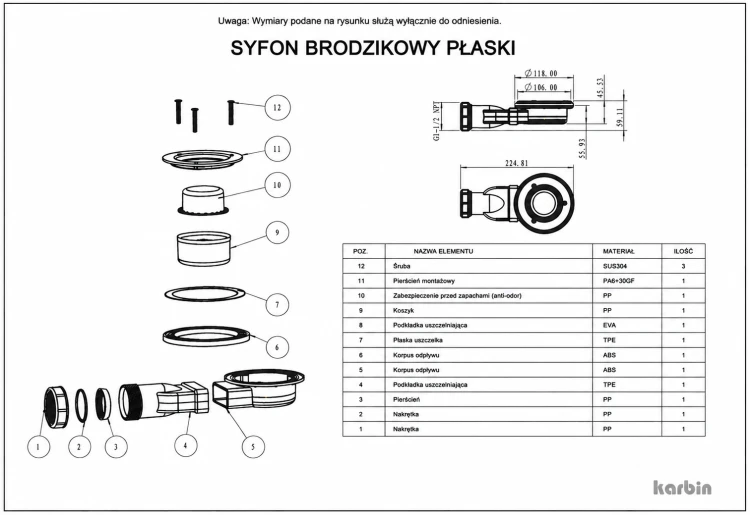 Syfon Brodzikowy Płaski_Instrukcja: Brodzik prysznicowy prostokątny SMC Karbin OMI10080W 100x80x2,6 cm – Biały